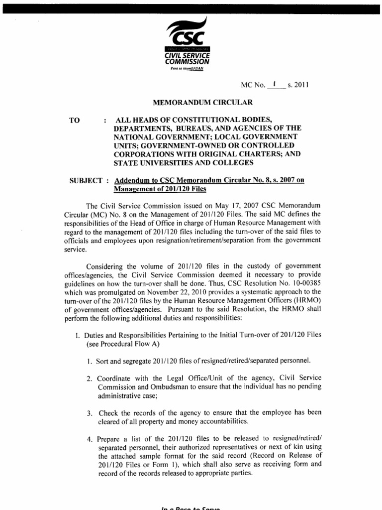 CSC Mc01s2011 (Disposal of 201 File) PDF