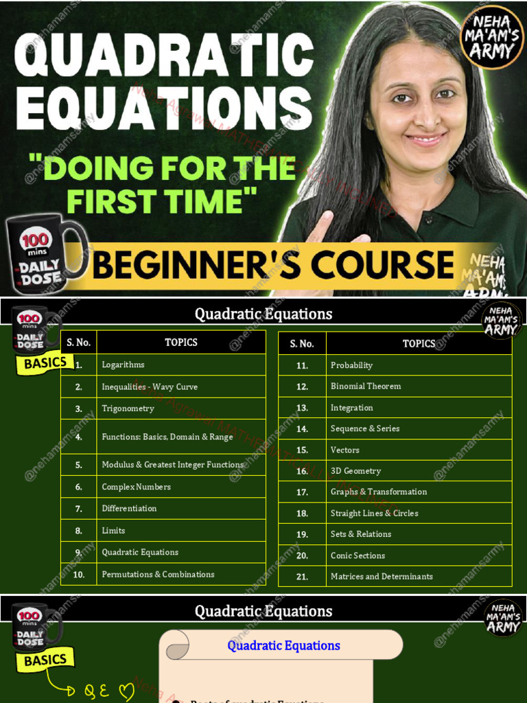 Quadratic Equations BASICS (1) | PDF | Quadratic Equation | Equations