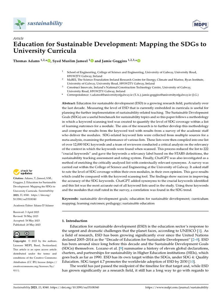 Mapping SDGs in University Curricula | PDF | Microsoft Excel | Curriculum