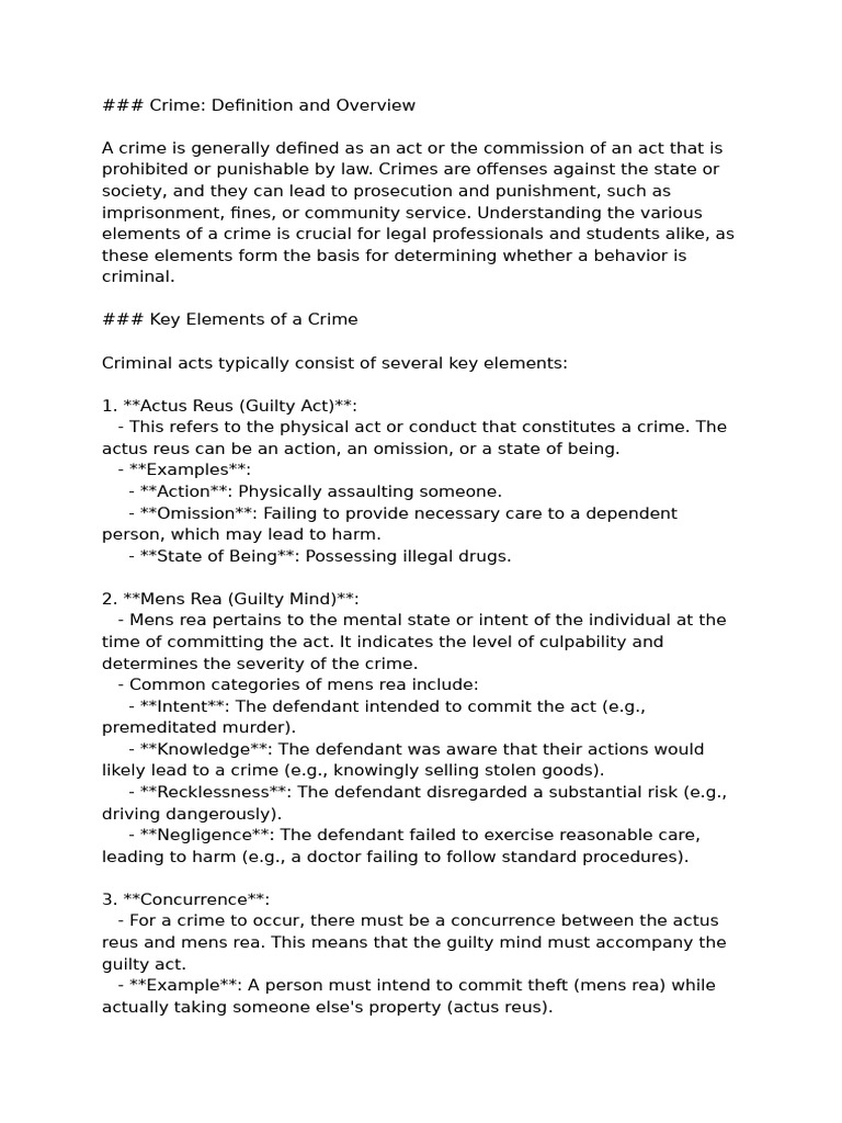 1 Crime and It's Various Elements. | PDF | Mens Rea | Crimes
