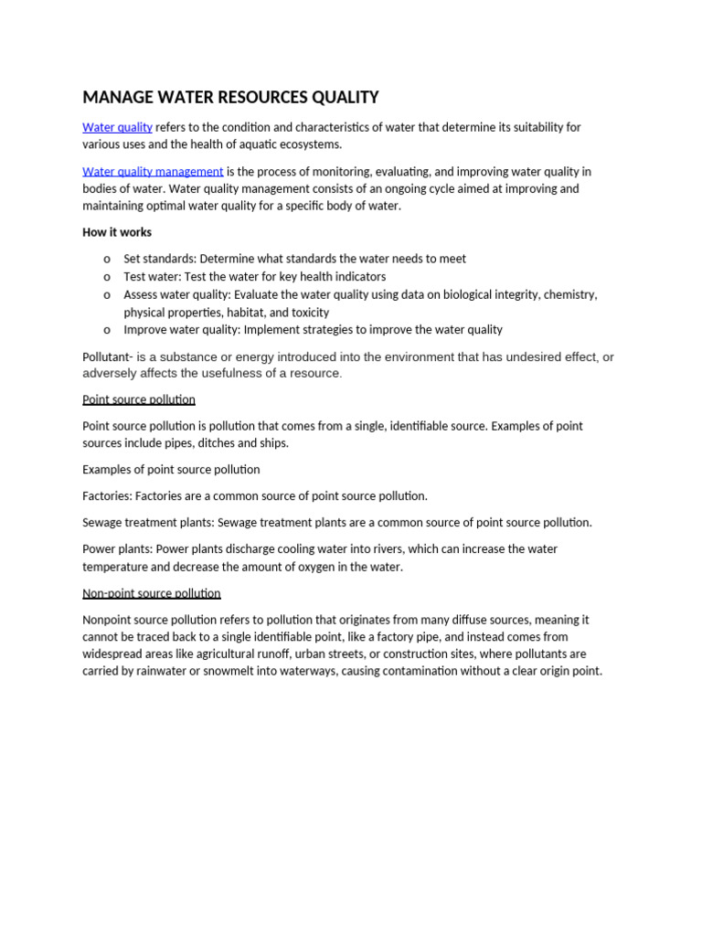 Water Quality Management Strategies | PDF | Water Pollution | Water Quality