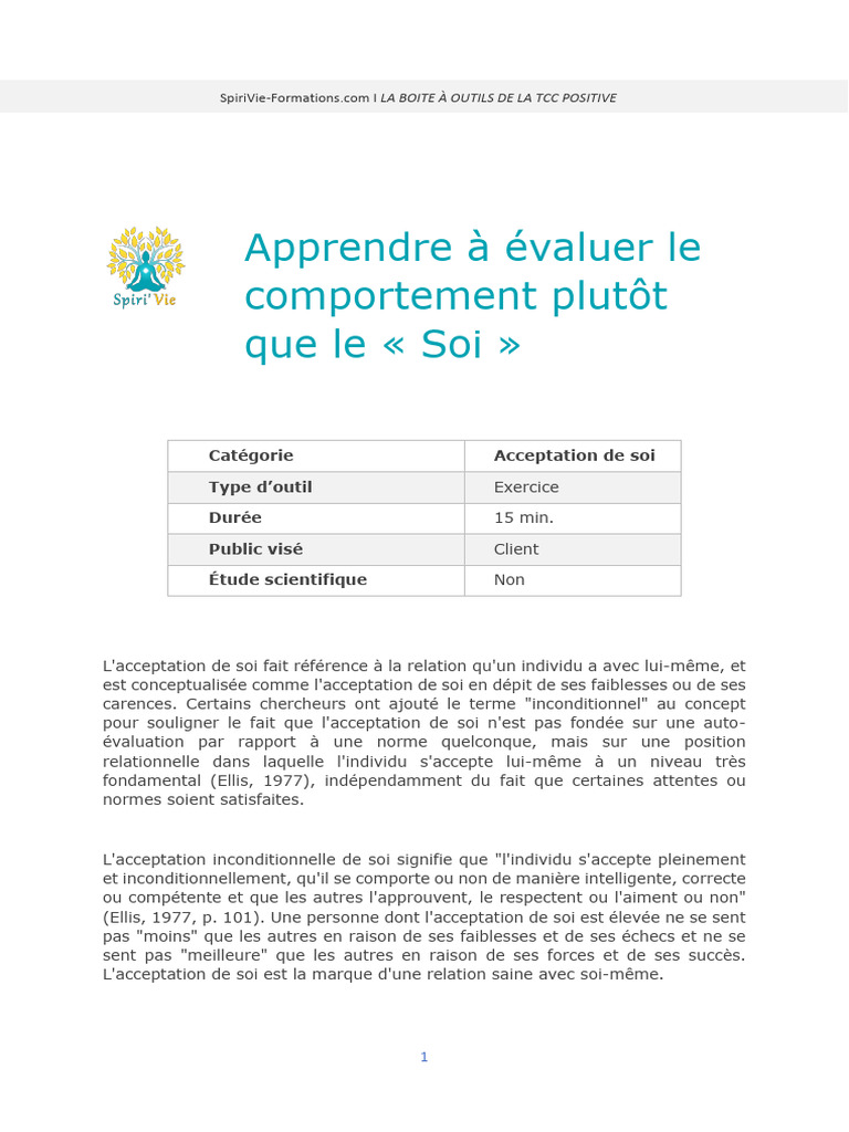Évaluation du comportement vs. soi-même | PDF | Thérapie cognitivo ...