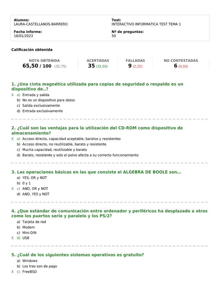 Resultados del Test de Informática 2023 | PDF | Hardware de la ...