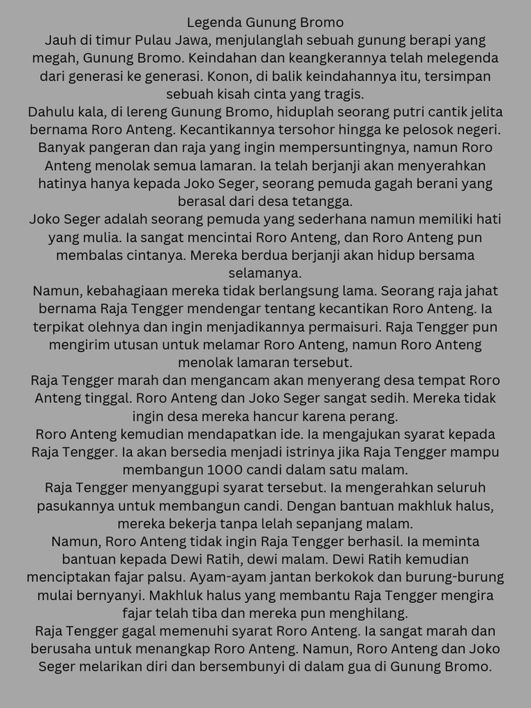 Legenda Roro Anteng dan Joko Seger | PDF