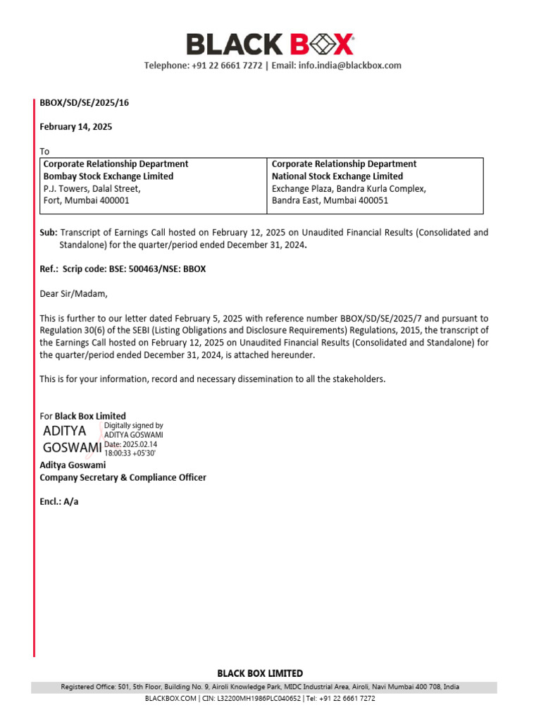 Black Box Limited Q3 FY '25 Earnings Call Transcript | PDF | Interest ...