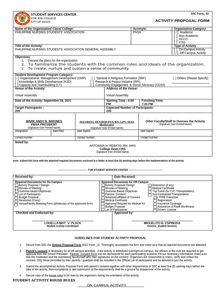 PNSA General Assembly Activity Proposal | PDF