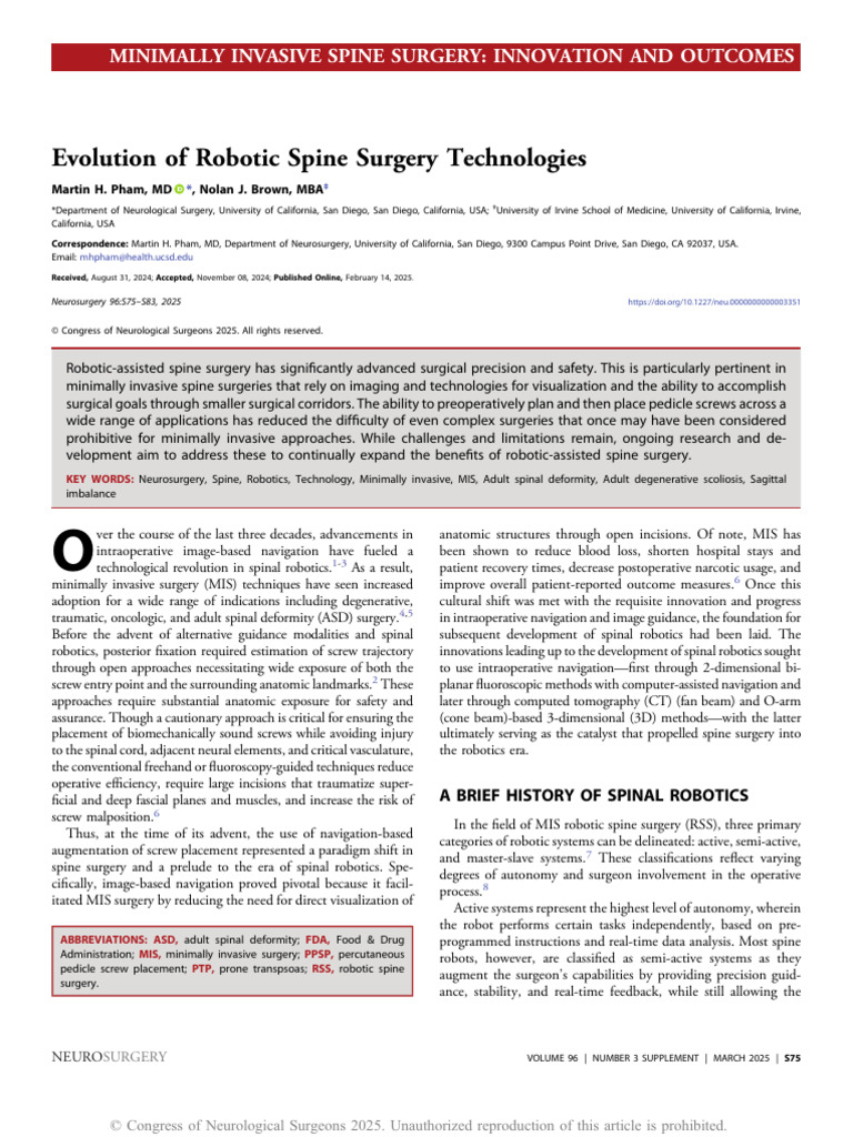 Advances in Robotic Spine Surgery | PDF | Surgery | Neurosurgery