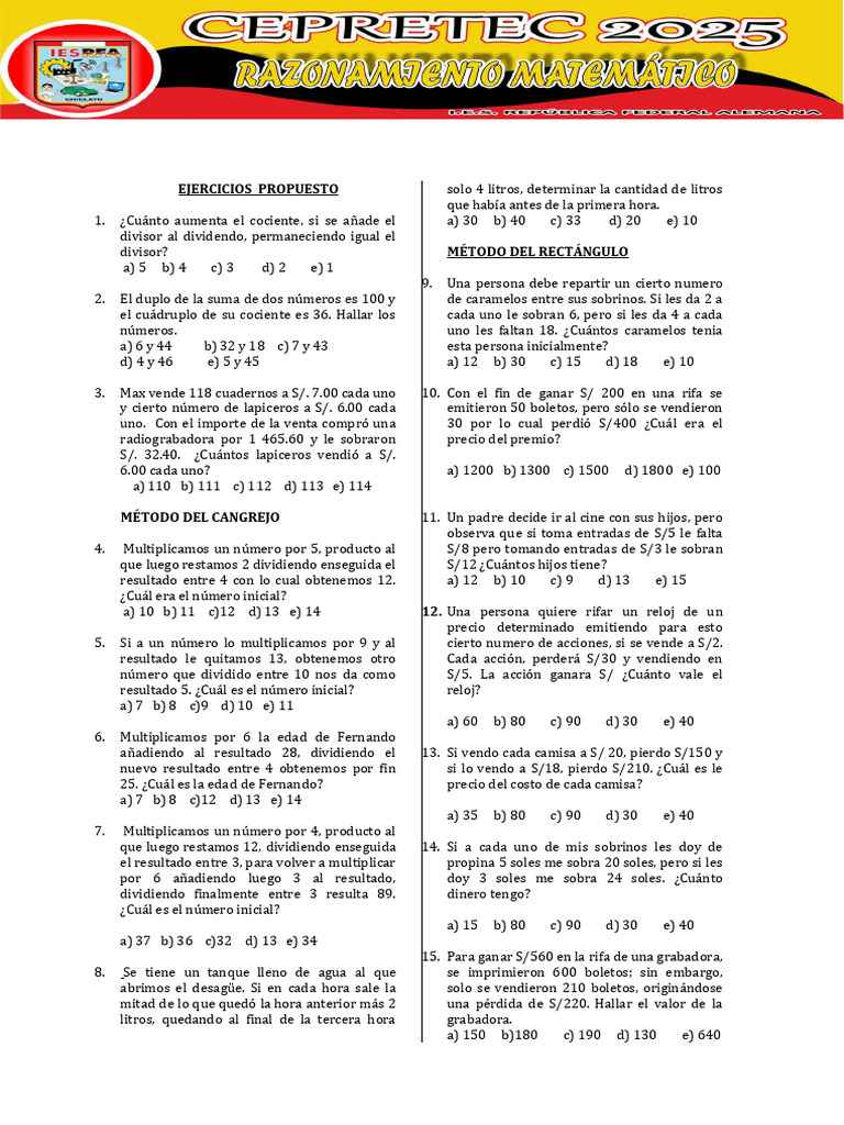 Ejercicios de Matemáticas y Problemas | PDF | División (Matemáticas)