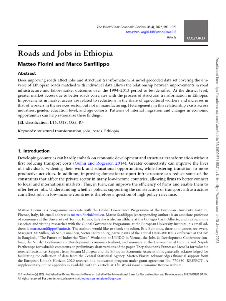Impact of Roads on Jobs in Ethiopia | PDF | Errors And Residuals | Census