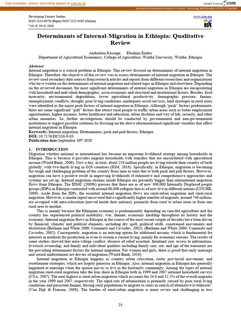 Determinants of Internal Migration in Ethiopia | PDF | Human Migration ...