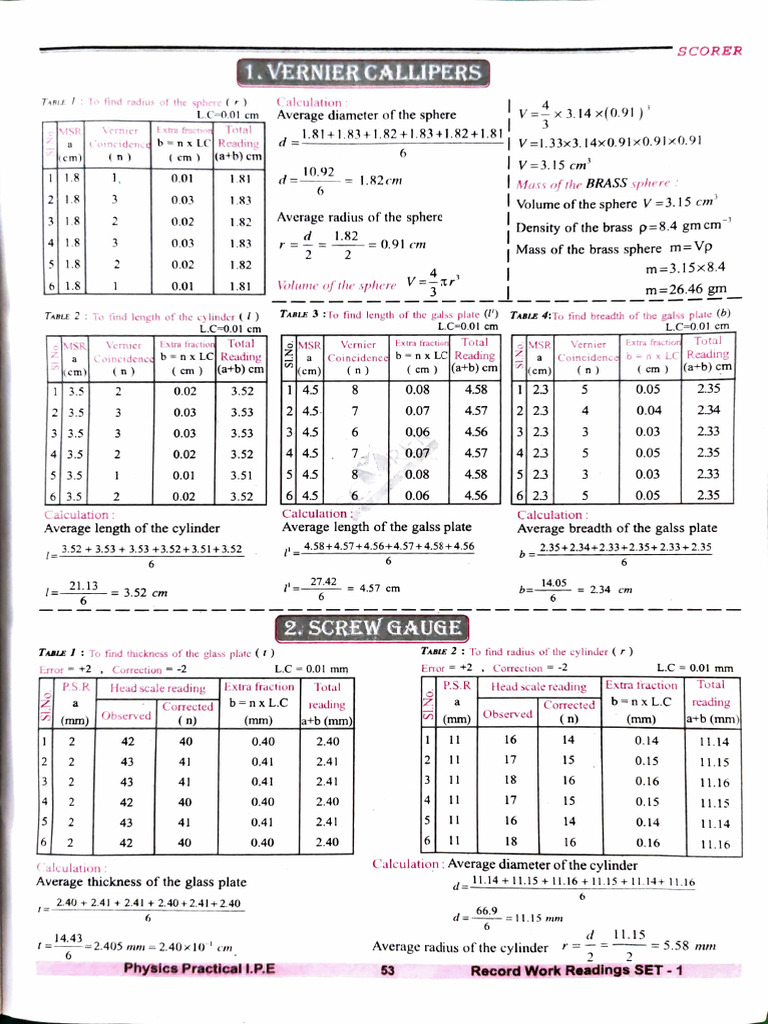 Physics Practical Measurements and Calculations | PDF | Sphere ...
