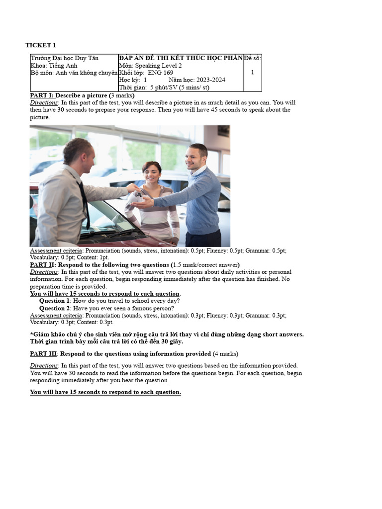 Speaking Level 2 Exam Answers ENG 169 | PDF | Linguistics | Semantics