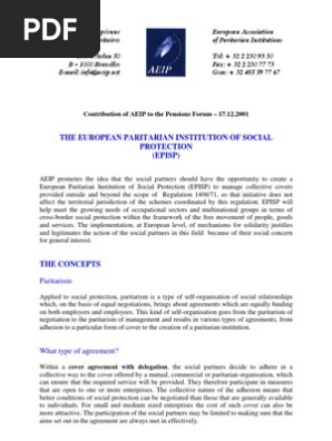 European Paritarian Institution Of Social Protection Episp 2001 12 17 Aeip Social Protection European Union