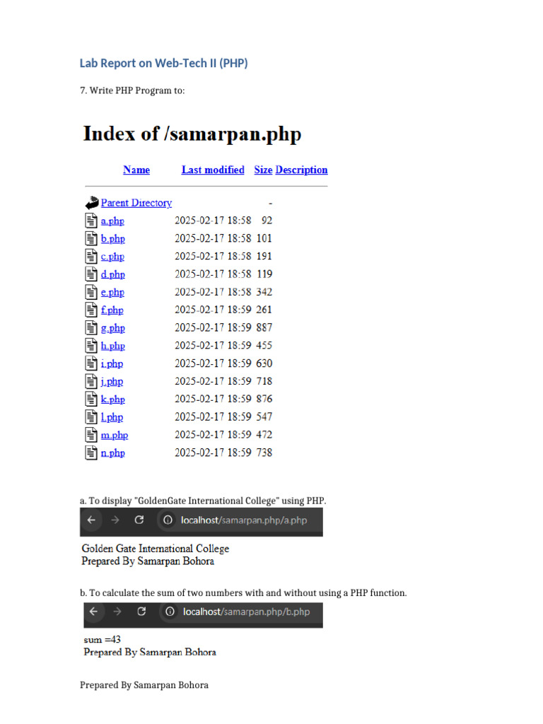 PHP Lab Report: Web-Tech II Exercises | PDF