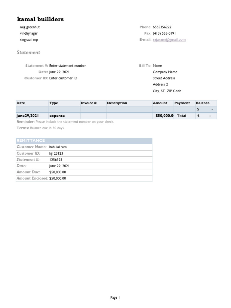 Invoice Statement for Babulal Ram | PDF