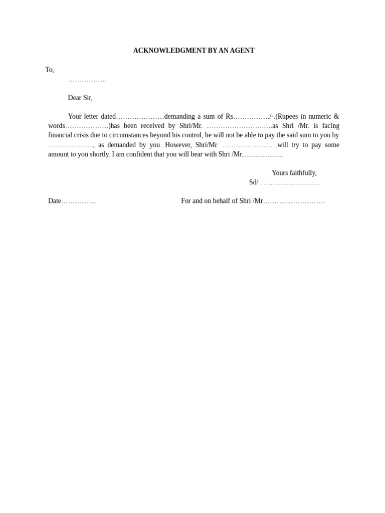 Debt Acknowledgment Letter Template | PDF