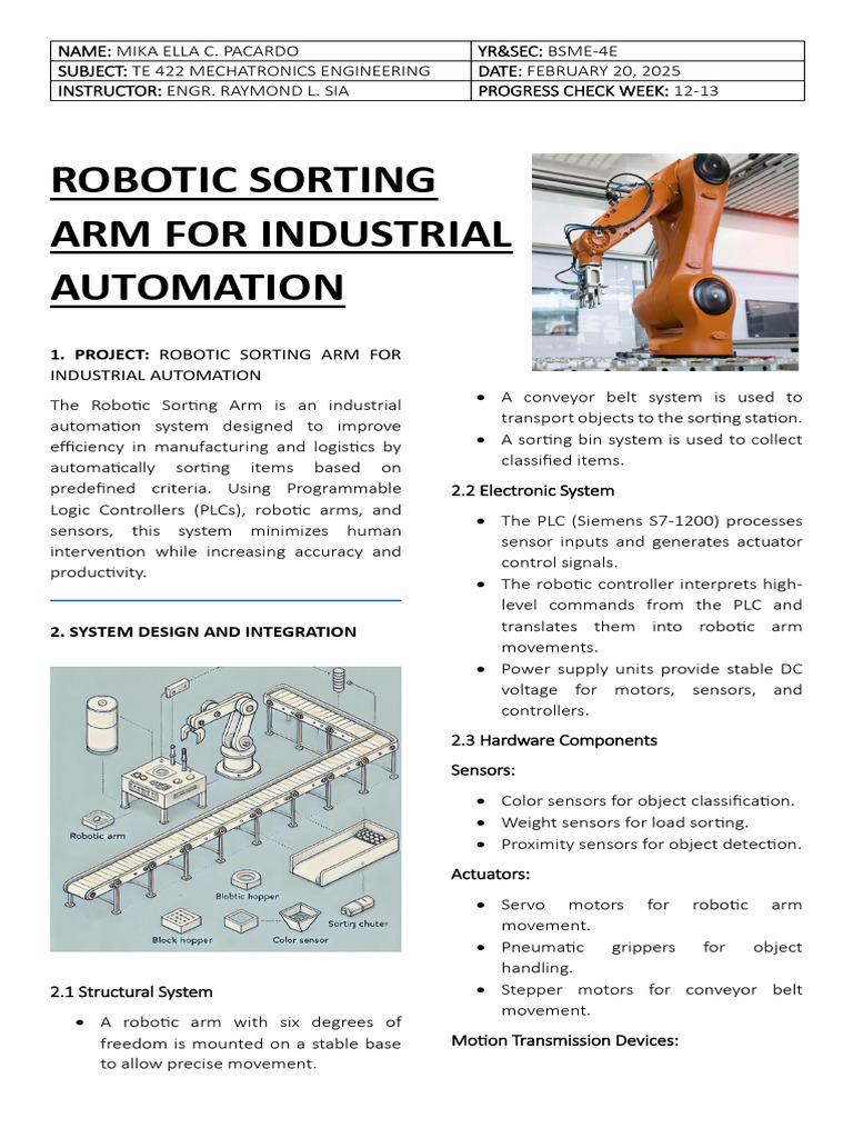 Robotic Sorting Arm for Automation | PDF | Robotics | Programmable ...