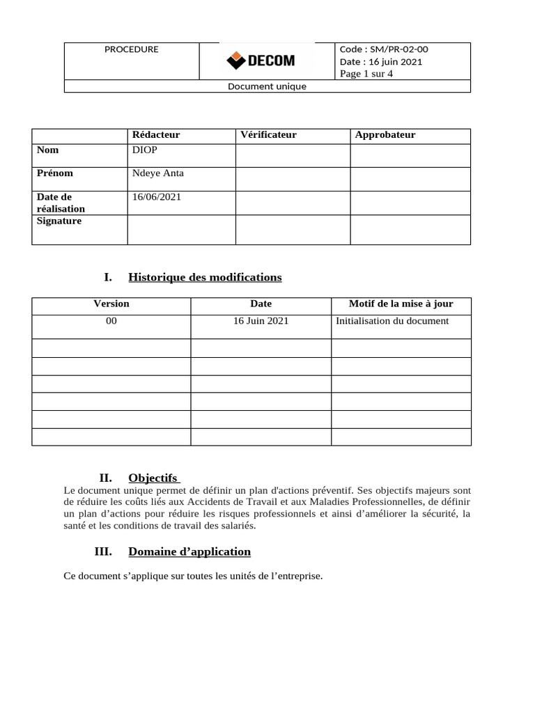Modèle de Document Unique Word | PDF | Risque | Sécurité