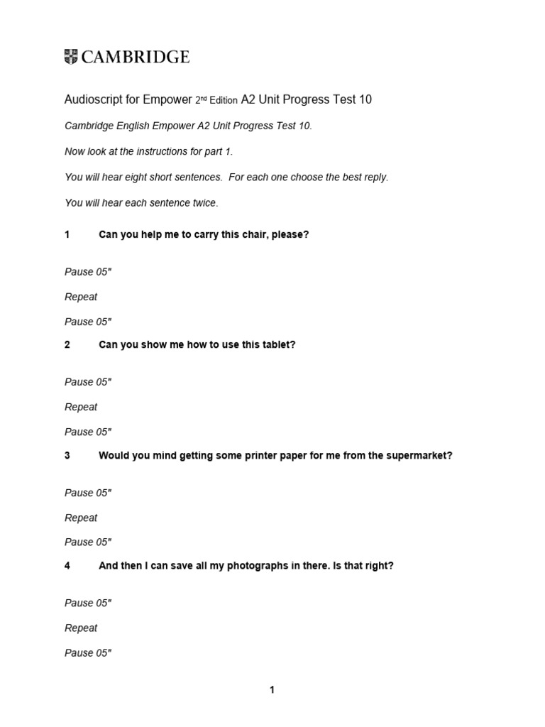 Unit Progress Test 10 Audioscript - Version A | PDF | Computing