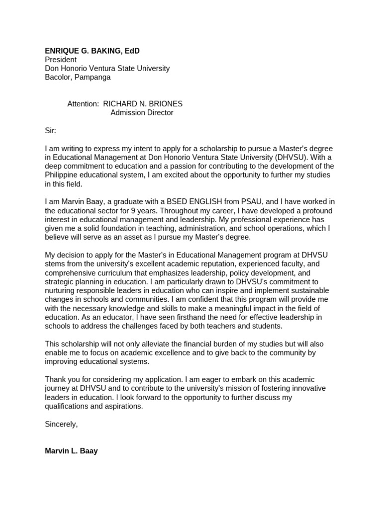 Scholarship Application for Master's Degree | PDF