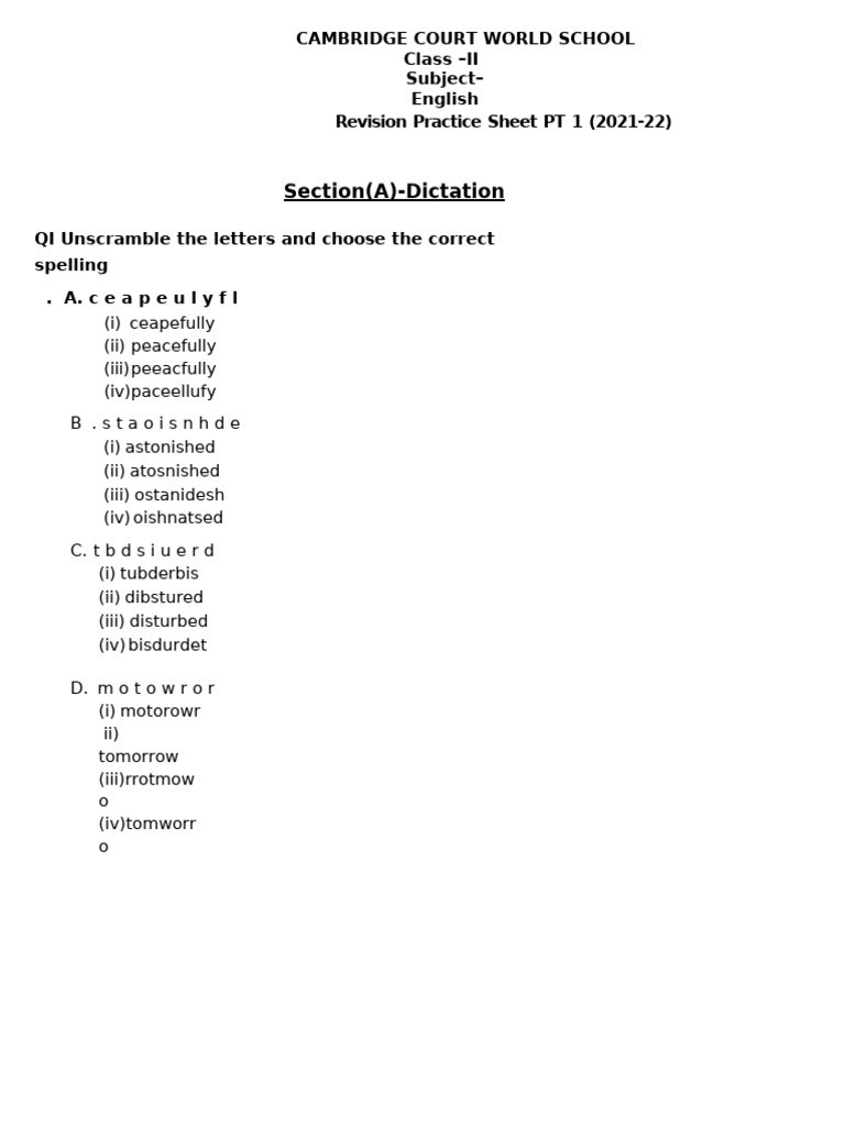 Revision Sheet Grade 2 Revised (1) Final | PDF | Subject (Grammar ...