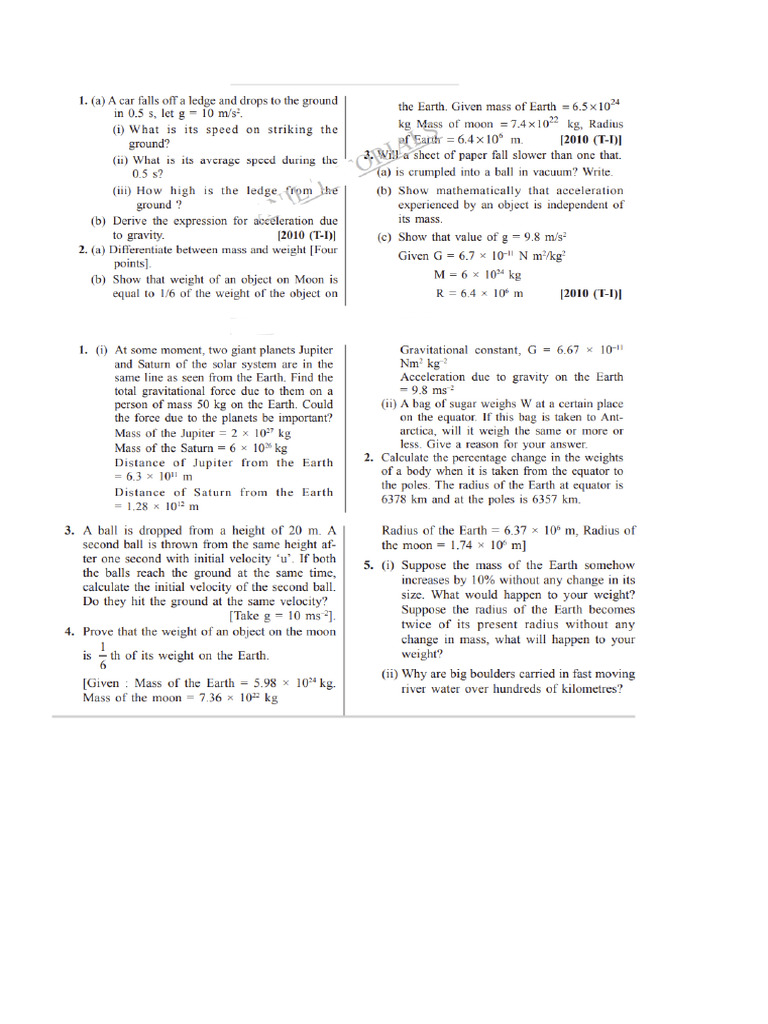 Gravitation Worksheet - 14 | PDF