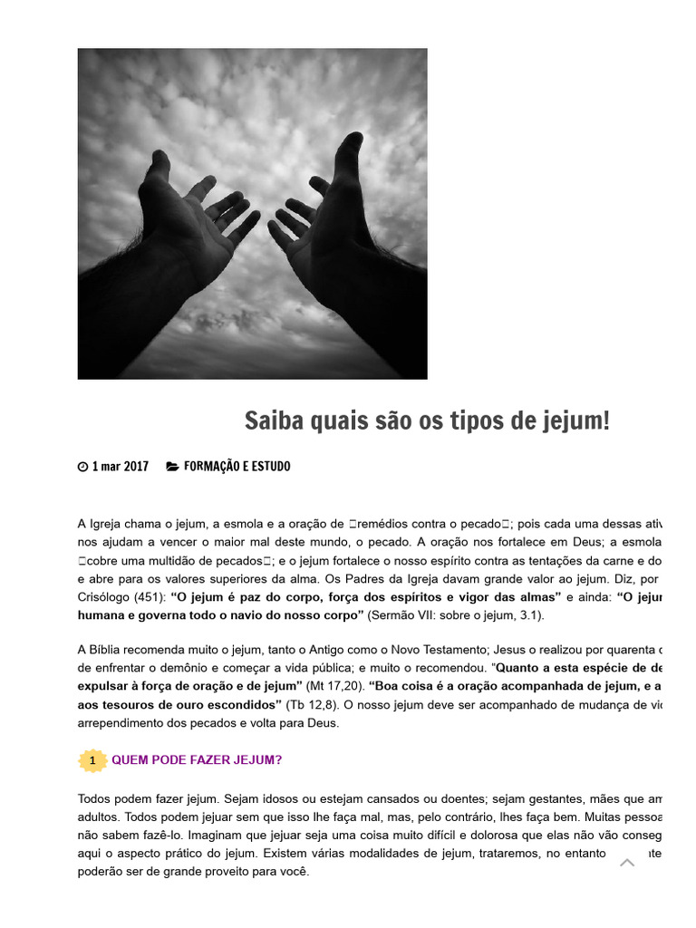 Tipos de Jejum na Tradição Católica | PDF | Jejum | Quaresma