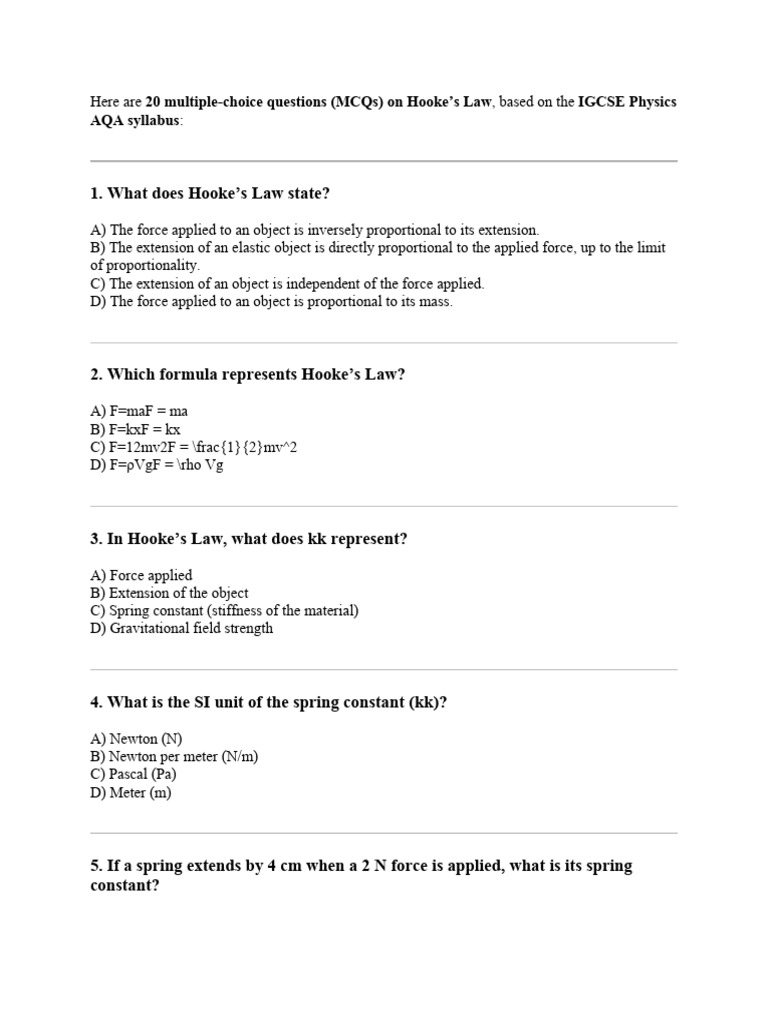 Physics Hookes Law Pdf Deformation Engineering Force