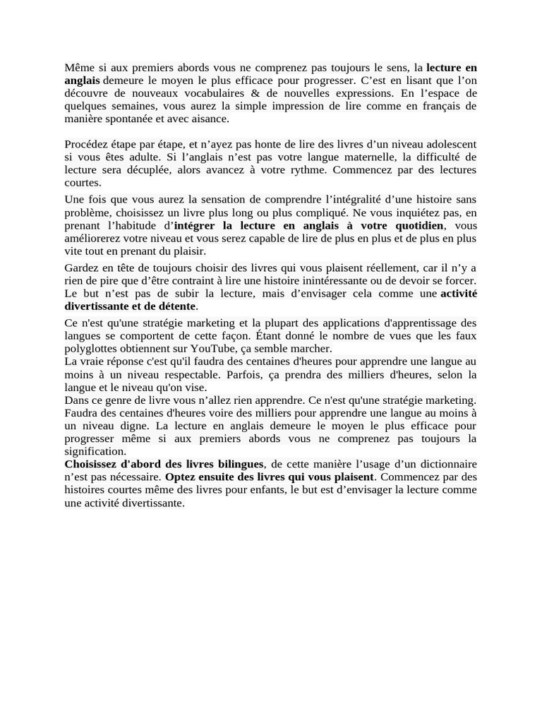 Lecture en anglais : progresser facilement | PDF