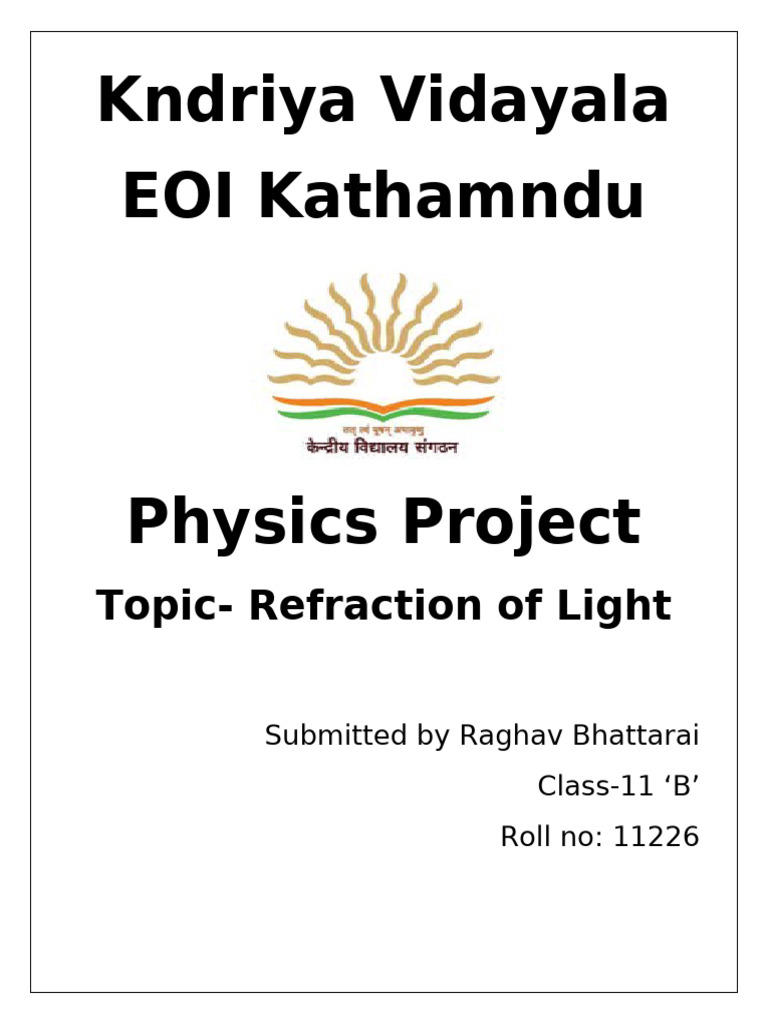 Physics Project on Light Refraction | PDF | Refraction | Optics