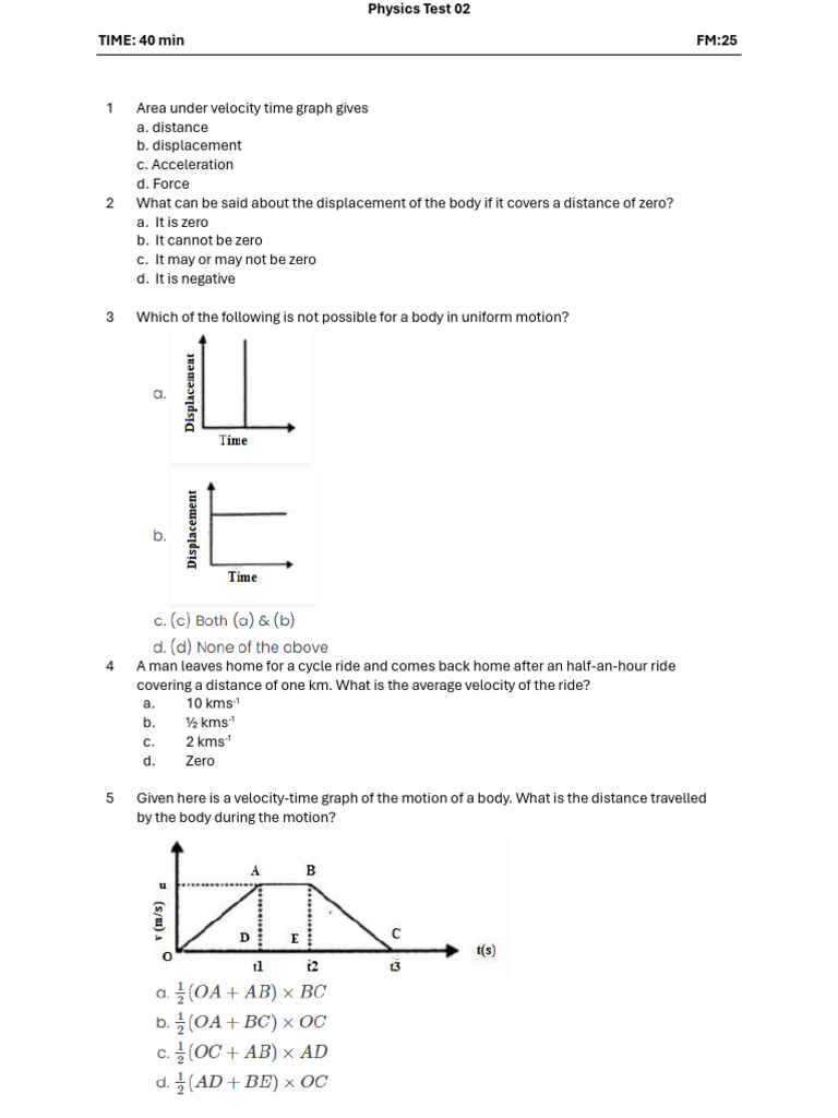 Physics Test on Motion and Velocity | PDF