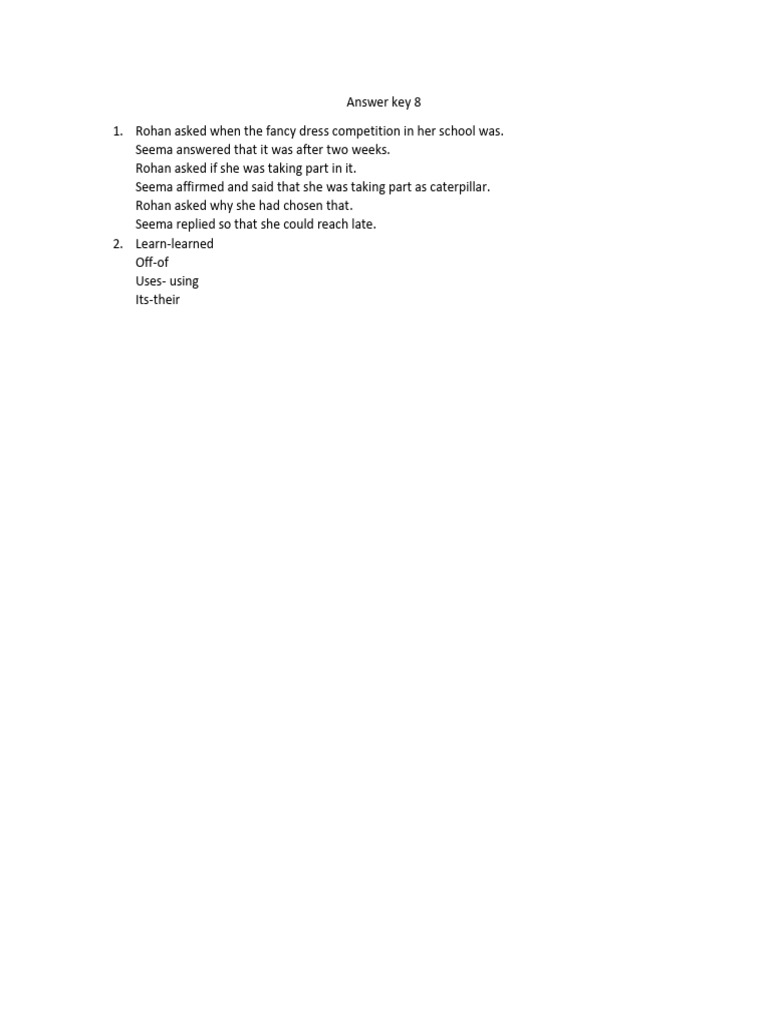 8 Answer Key Grammar Worksheet | PDF