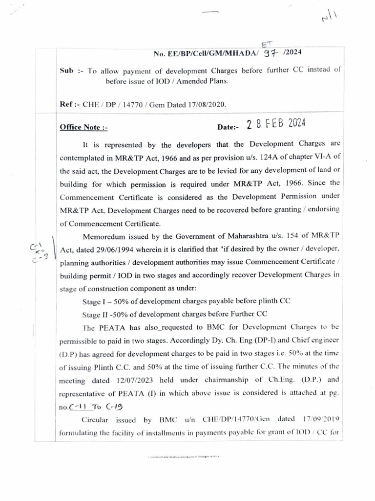 MHADA Development Charges Circular | PDF