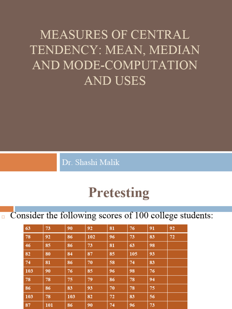 Measures of Central Tendency | PDF | Arithmetic Mean | Median
