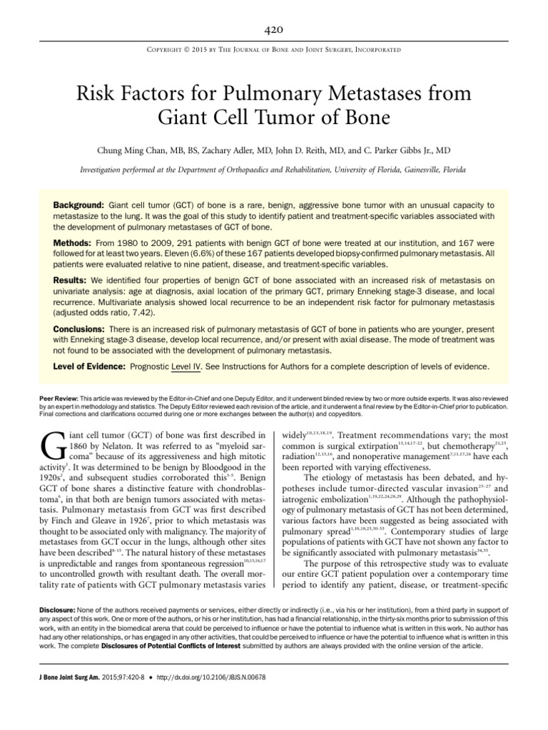 Risk Factors For Pulmonary Metastases From | PDF