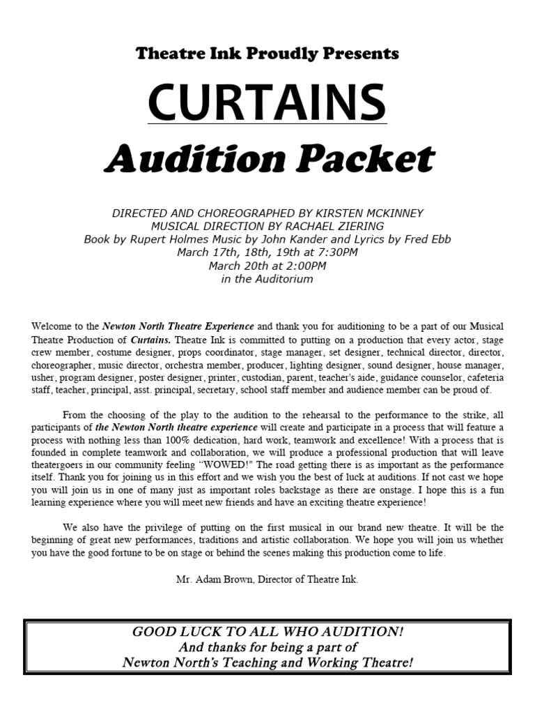 Newton North Curtains Audition Packet | PDF | Audition | Performing Arts