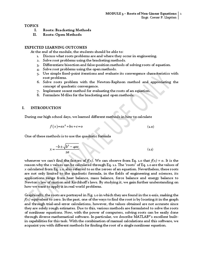 MODULE+3+ +Roots+of+Non Linear+Equations+2023 | PDF | Numerical ...