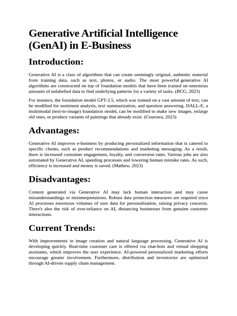 Generative Ai In E Business Benefits Risks Pdf Artificial