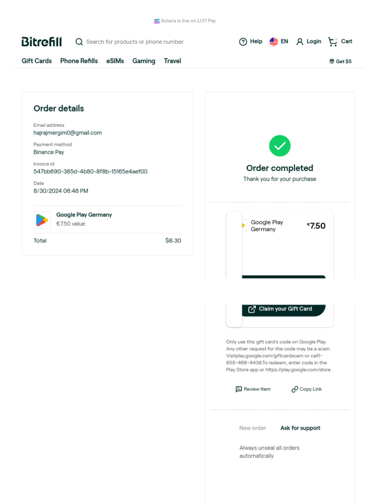 Invoice - Bitrefill | PDF