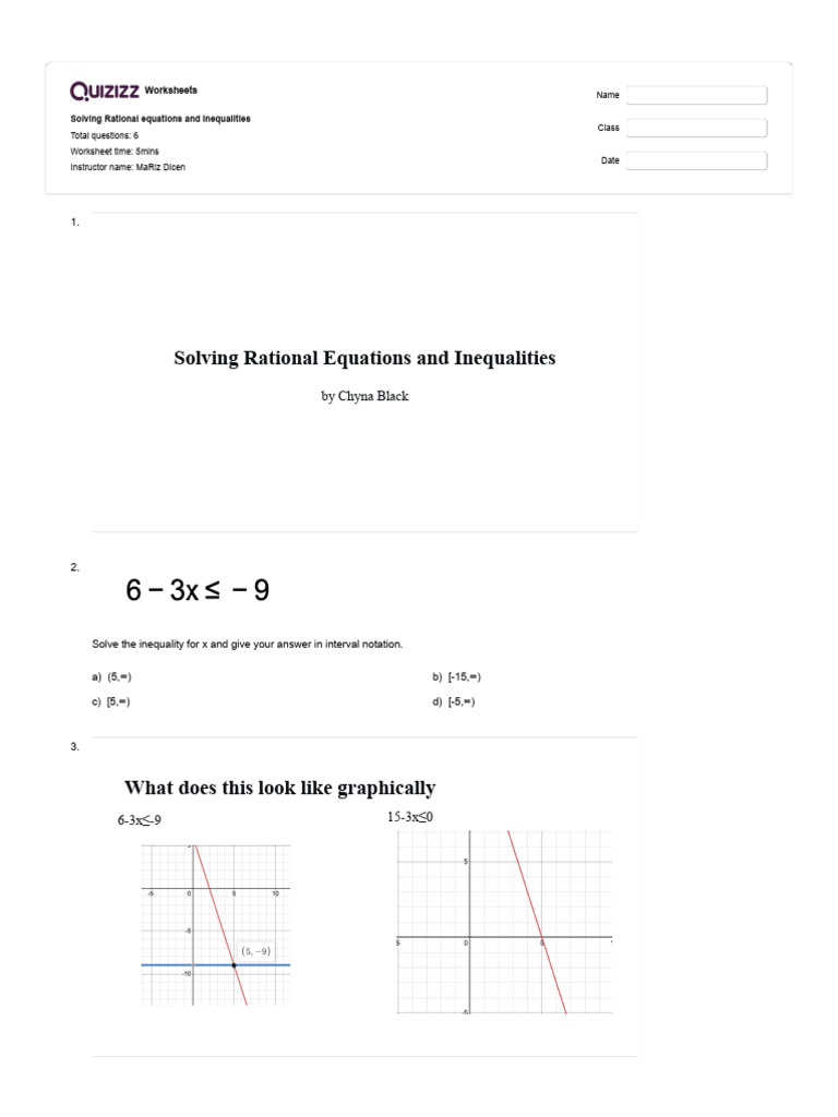 Rational Equations & Inequalities Worksheet | PDF