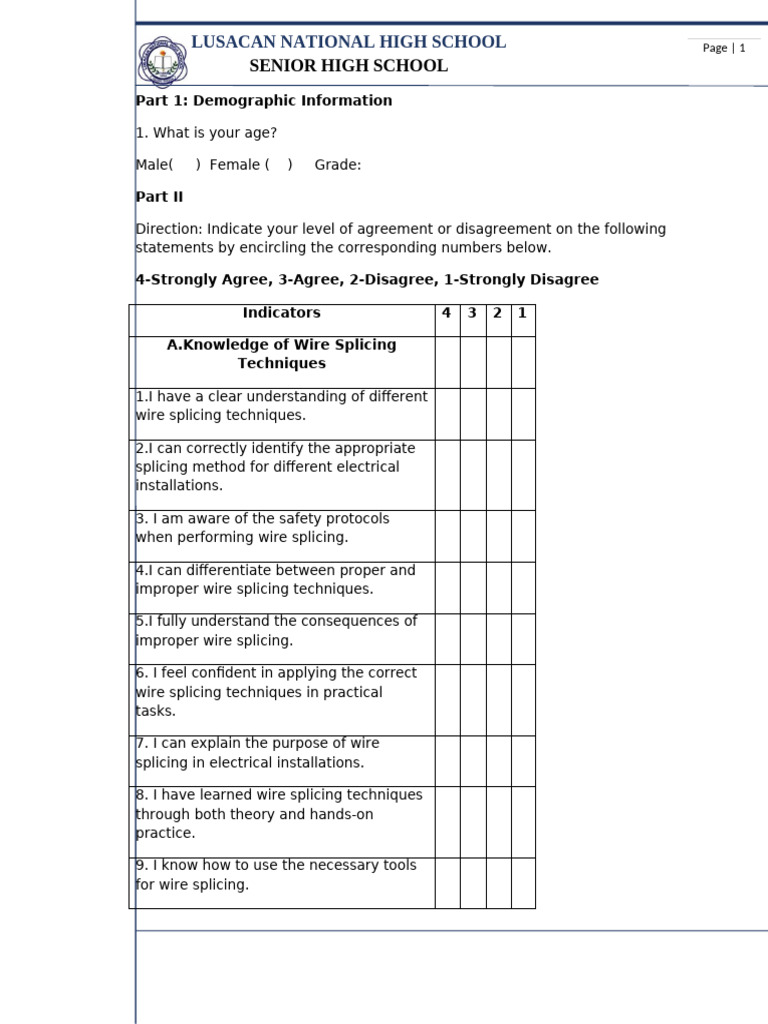 Wire Splicing Skills Assessment Survey | PDF | Procedural Knowledge ...