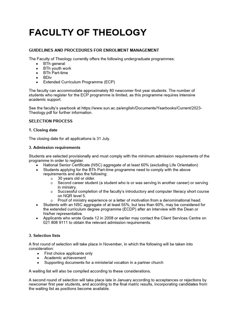 Theology Enrollment Guidelines 2023 | PDF | University And College ...
