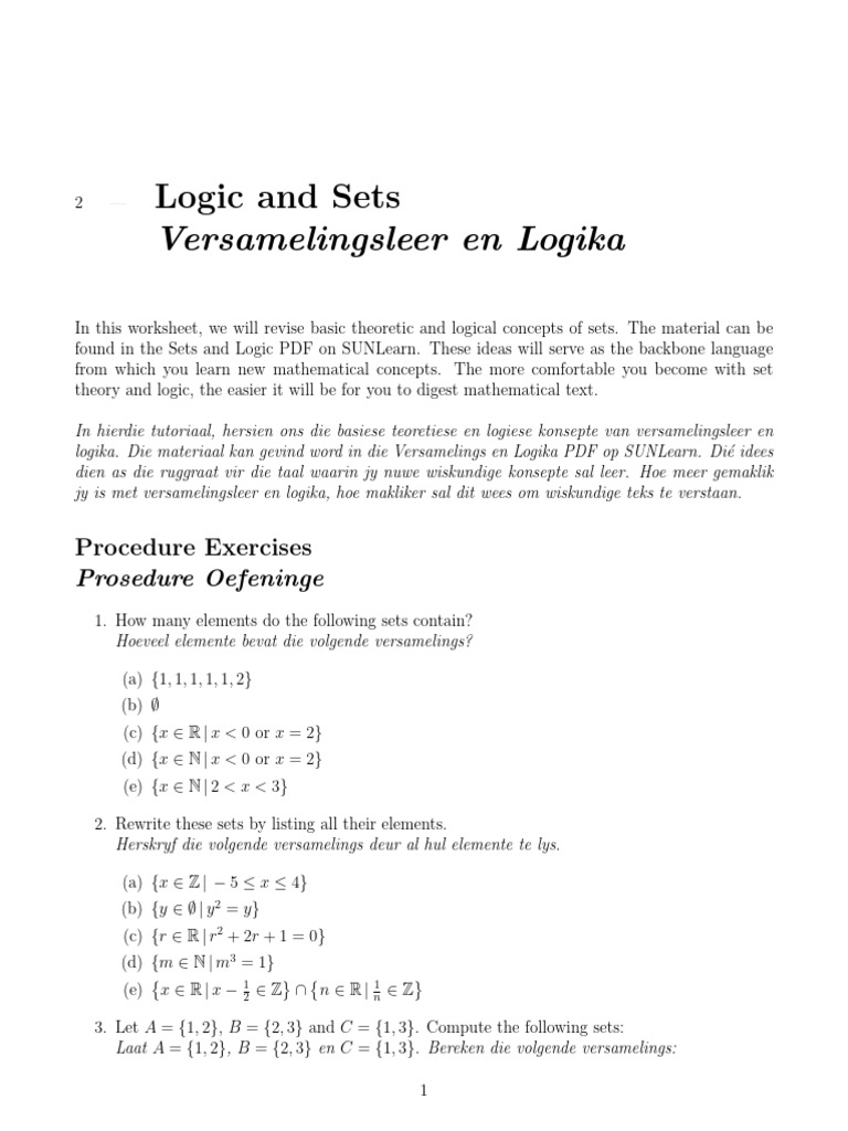 Sets and Logic Concepts Worksheet | PDF | Mathematics | Science