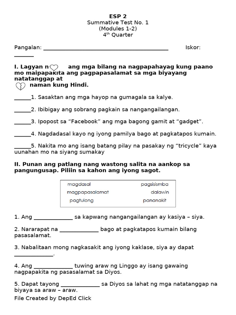 Esp2 ST1 Q4 | PDF