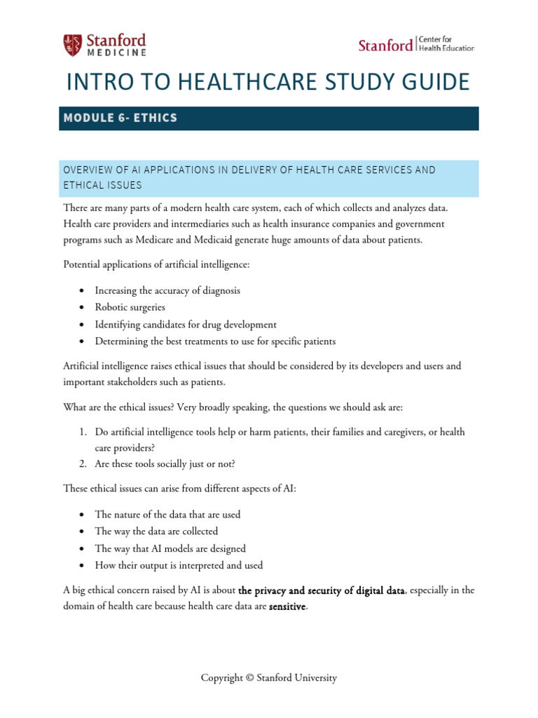 Intro To Healthcare Study Guide - M6 | PDF | Artificial Intelligence ...