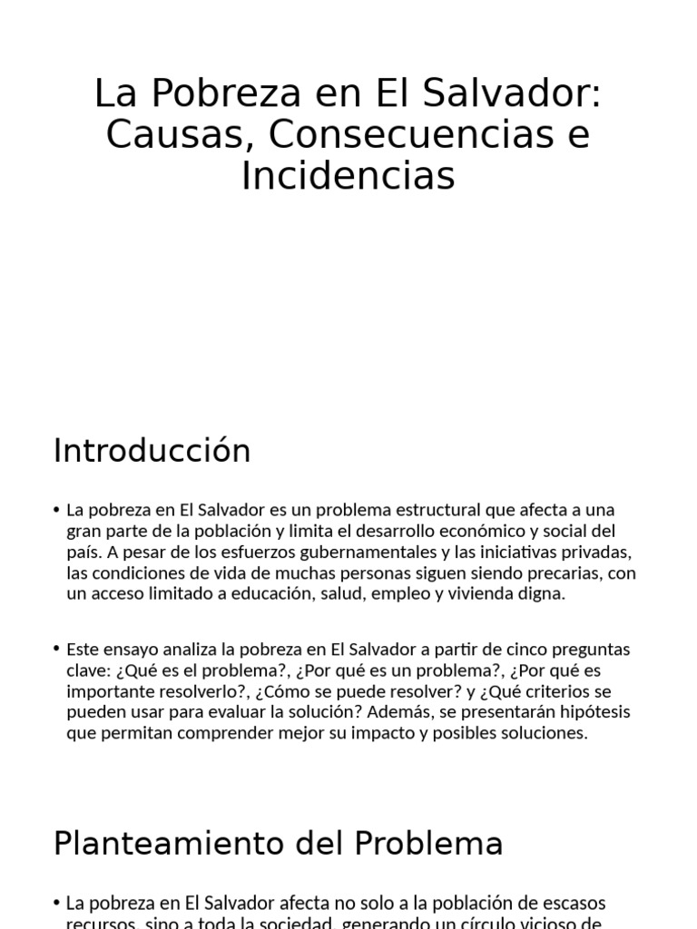 Causas y Consecuencias de la Pobreza en El Salvador | PDF | Pobreza ...