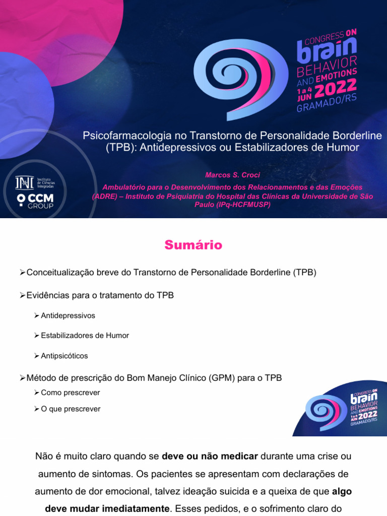Tratamento Medicamentoso do TPB | PDF | Transtorno de personalidade ...