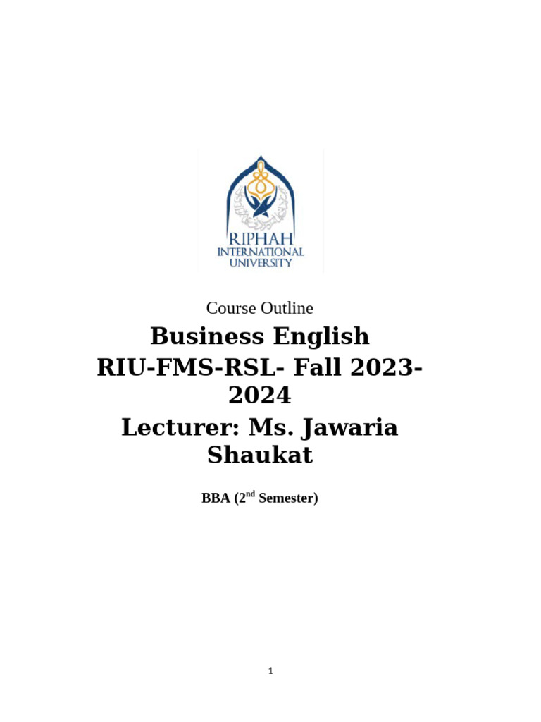 Business English Course Outline 2023 | PDF | Negotiation | Reading ...