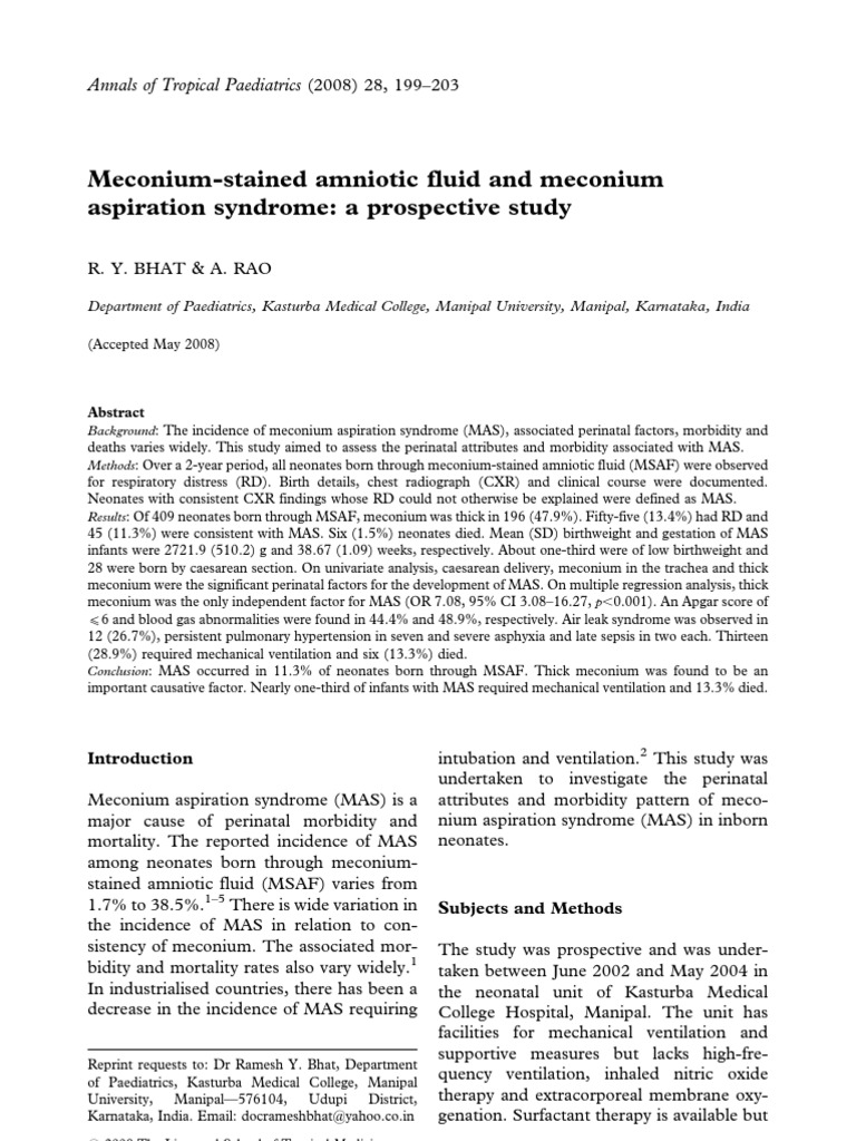 MeconiumStained Amniotic Fluid and Meconium Aspiration Syndrome A