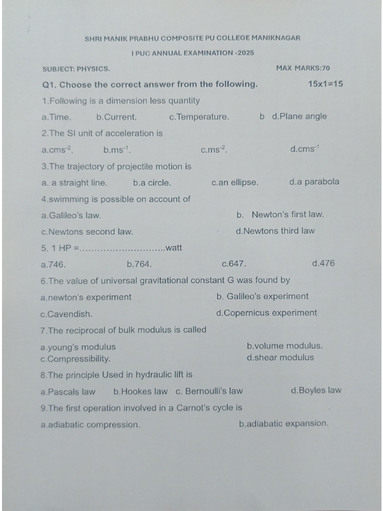 Physics PU 1 Final | PDF